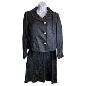 Cynthia Howie Women’s Two Piece Black Linen Blend Skirt Suit Size 8P Career